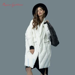 Veste longue en duvet de canard blanc pour femme, col de costume Type cocon et chauve-souris, parka épaisse avec grande poche 7XL, nouvelle collection hiver