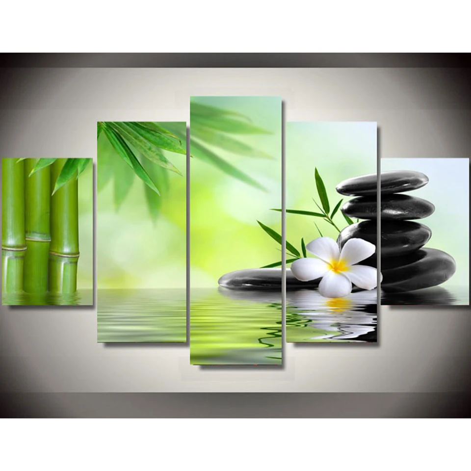 

Posters Modern Painting On Canvas Home Decoration 5 Panel Flower Buddha Bamboo Living Room Wall Art Pictures HD Printed Frame