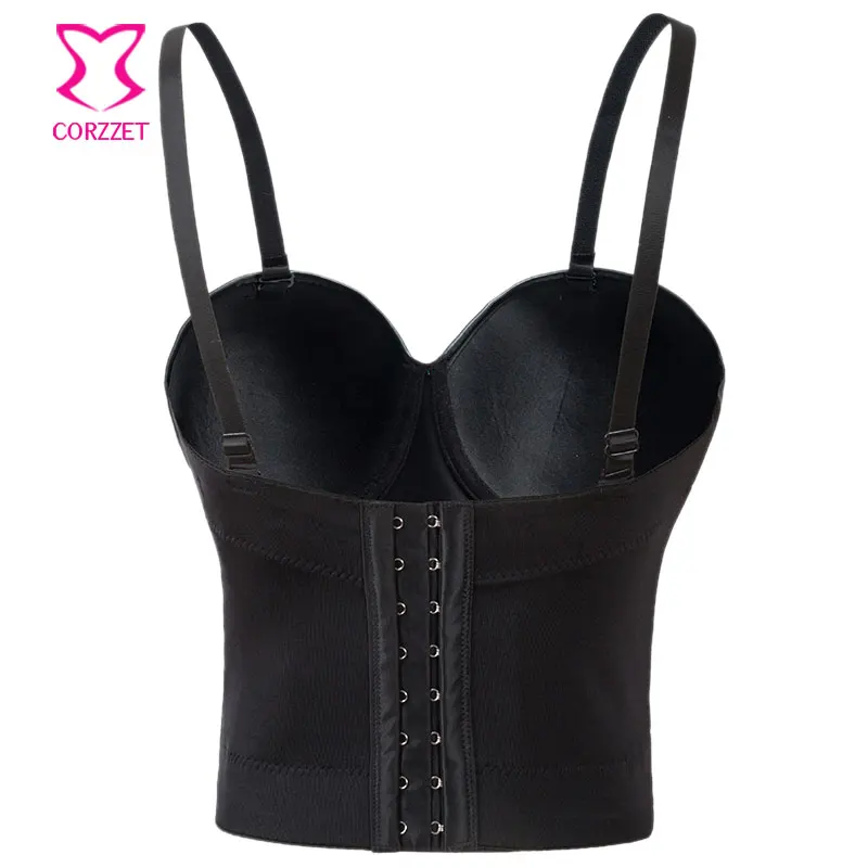 Black PU Leather Push Up Bar Bralet Bras For Women Bustier Crop Top Camis Club Party Bralette B Cup Plus Size Cropped Feminino