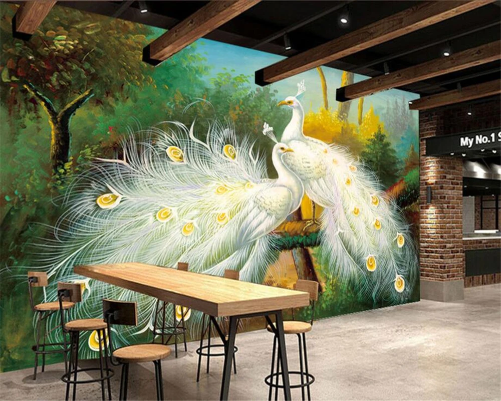 Beibehang Custom Wallpaper Living Room Bedroom Mural Peacock Open Screen Oil Painting ktv Bar Hotel Background Wall 3d wallpaper