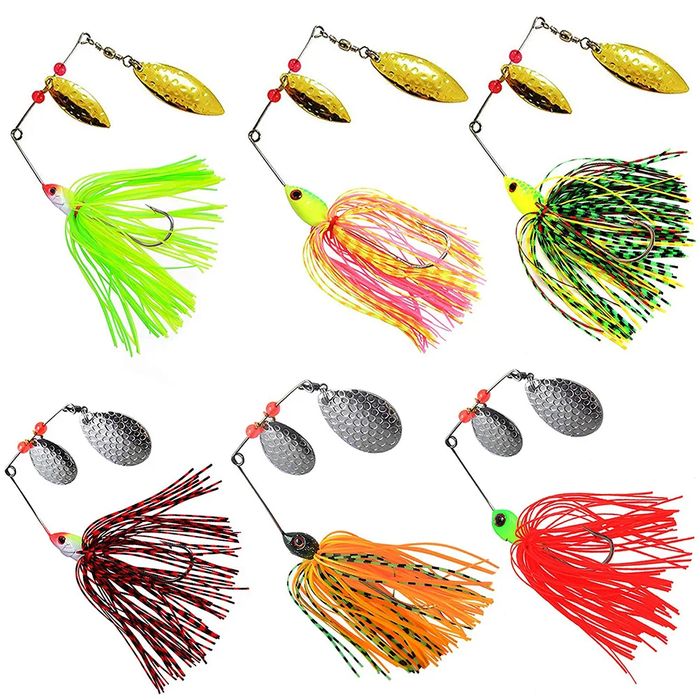 

Hyaena 6pcs Mixed Color Fishing Spinner Bait Silicone Spoon Pike Bass Fishing Tackle Jig Lure Bass Swimbaits Skirts