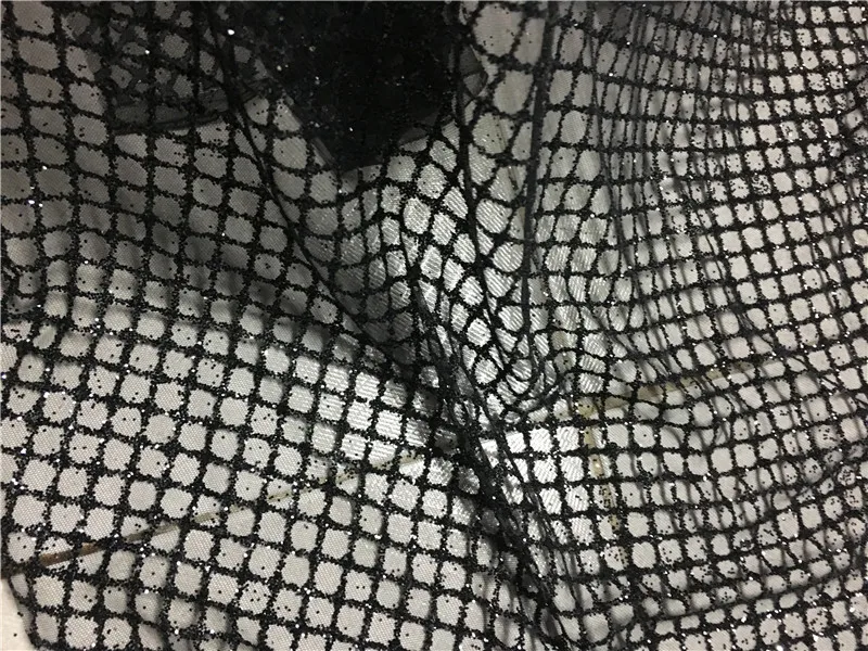 

Nice looking black glitter net Lace Fabric H-1930 Glued Glitter tull fabric for party dress