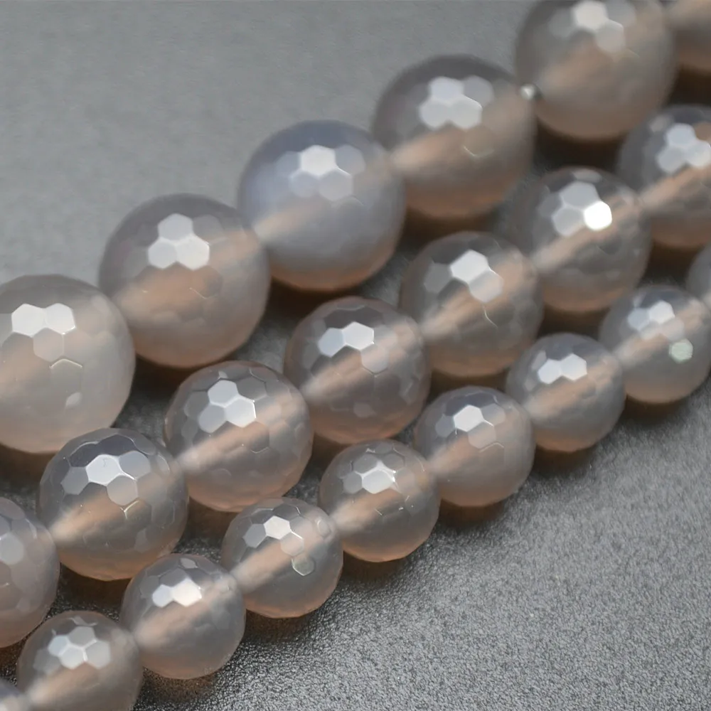 

Grade A Natural Faceted Gray Agate Grey Stone Round Loose Beads 4mm 6mm 8mm 10mm