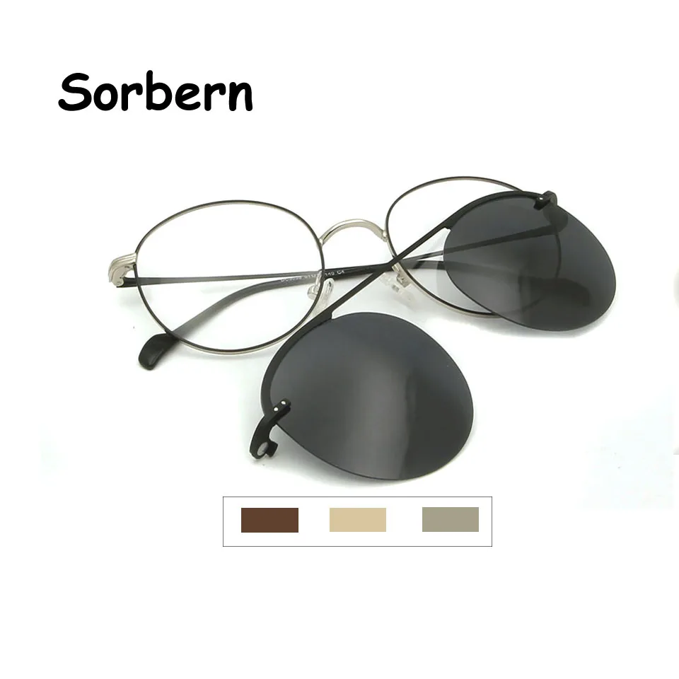 Vintage Polarized Round Clip On Sunglasses Magnetic Mens Optical Frame With Clips Glasses Frame Woman Glasses Optical Frames