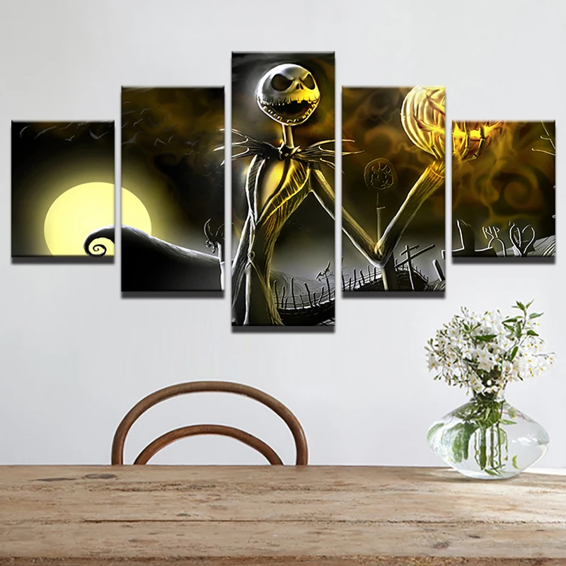 Canvas Wall Art Pictures Home Decor Living Room Halloween Poster 5 Pieces Printed Nightmare Before Christmas Painting No Frame