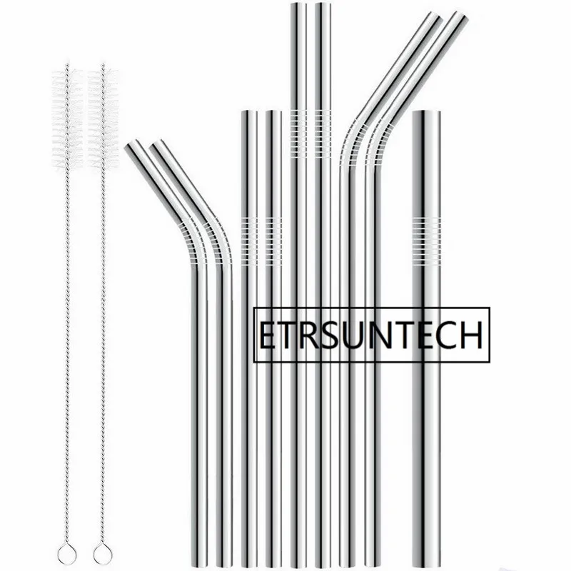 

304 Stainless Steel Straw Reusable Straight Bent Metal Drinking Straw Cleaner Brush Bar Accessory diameter 6mm/8mm/9m/10mm/12mm