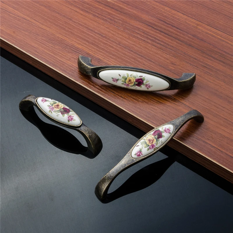 Vintage Bronze Ceramic Door Handles Cabinet Cupboard Wardrobe Drawer Closet Pull Knobs Kitchen Furniture Hardware Accessories