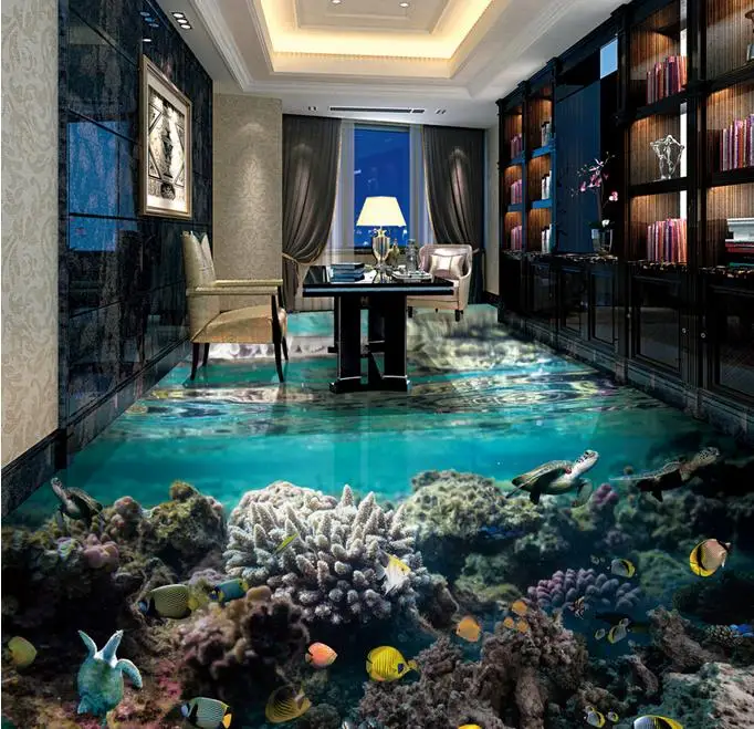 self adhesive pvc custom 3d floor The underwater world wallpaper 3d mural flooring vinyl pvc For living room bedrooms