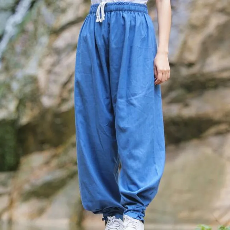 Top Quality Cotton Linen Sports Trousers For Women Chinese Style Yoga Martial Arts Kung Fu Pants Women Solid Color Comfortable