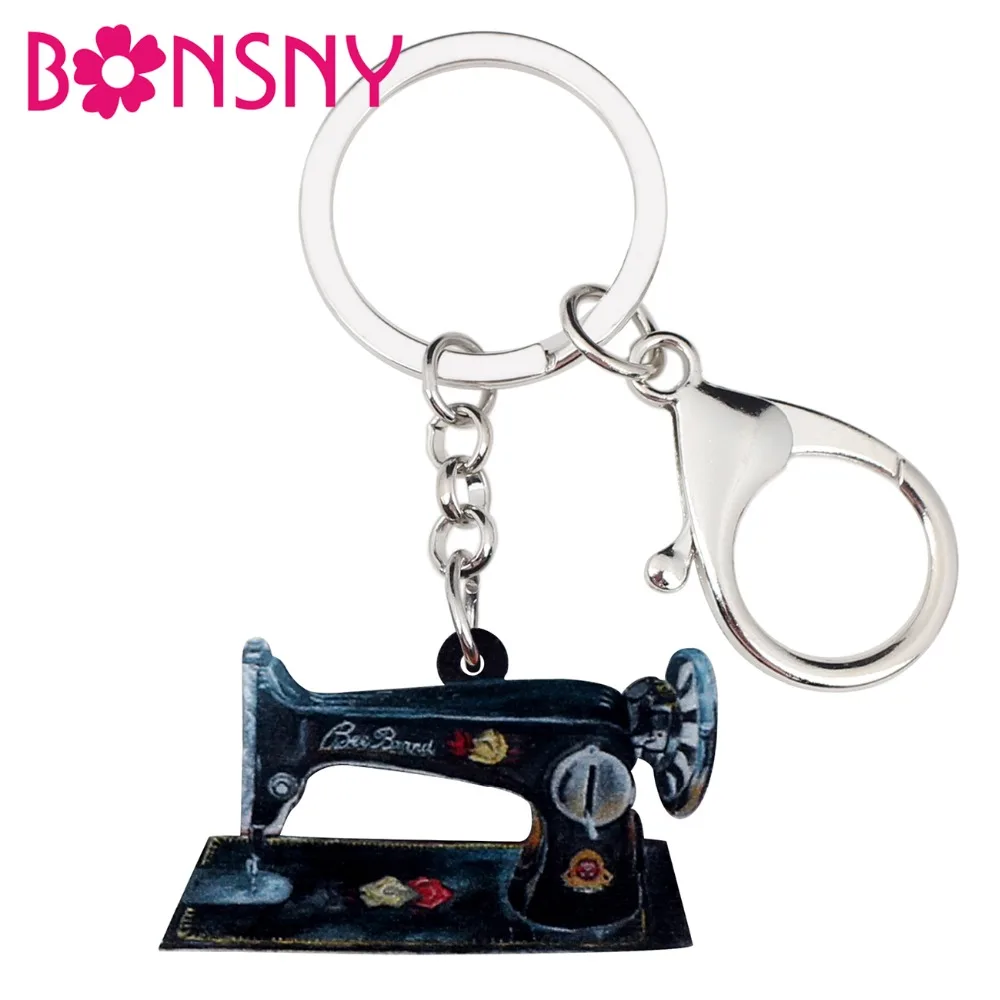 Bonsny Statement Acrylic Sewing Machine Key Chains Keychains Ring Fashion Vintage Jewelry Gift For Women Girls Car Bag Charms