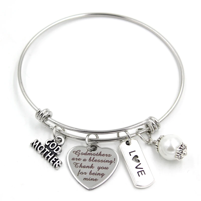 Stainless Steel Expandable Wire Bangle Women Jewelry Godmother Charm Bracelet Bangles God Mother Gifts Bijoux Pulsera