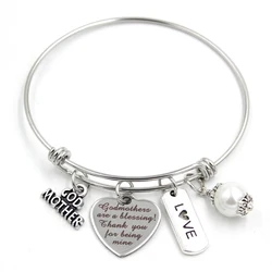 Stainless Steel Expandable Wire Bangle Women Jewelry Godmother Charm Bracelet Bangles God Mother Gifts Bijoux Pulsera