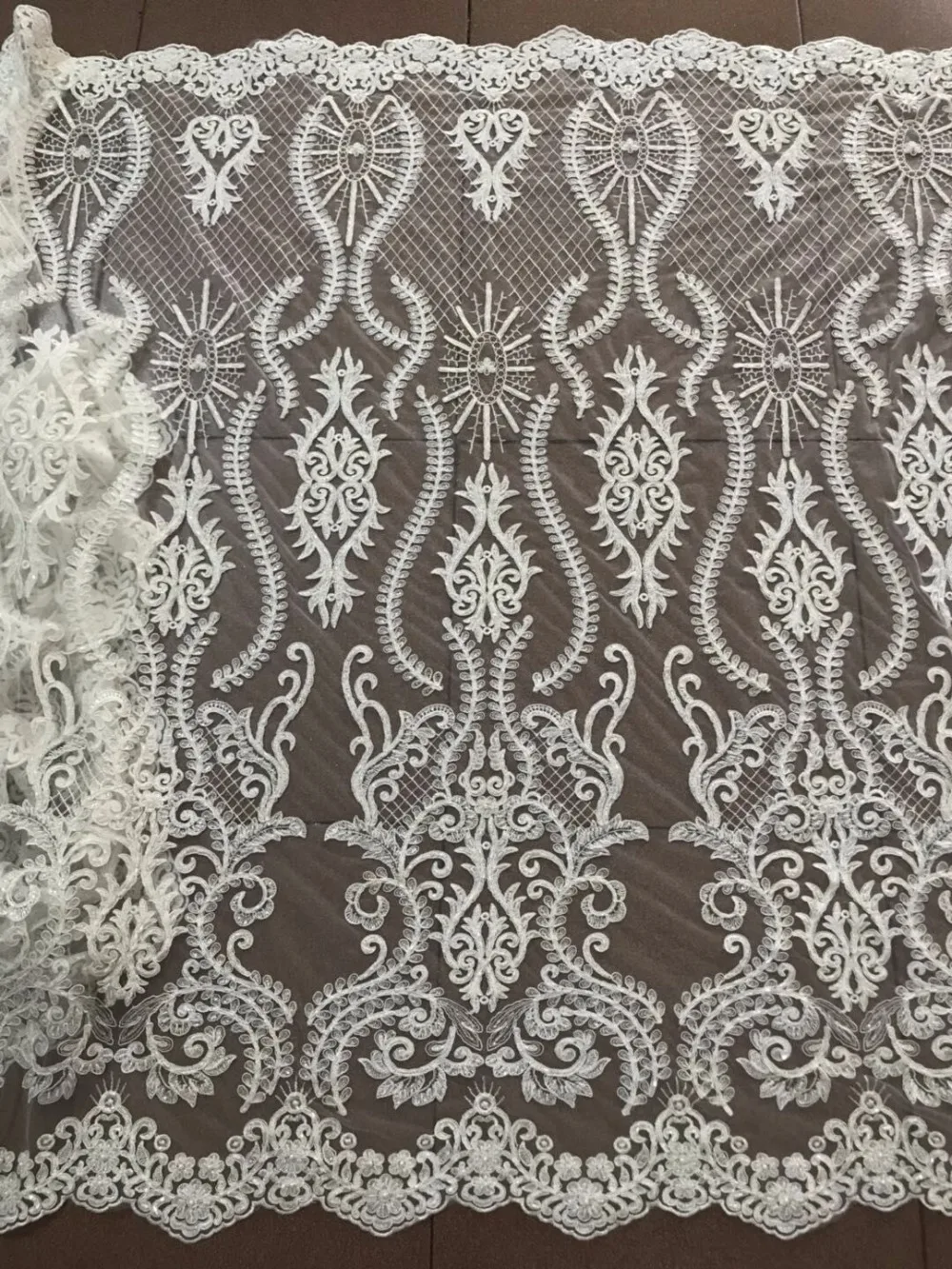 Popular hand made beads embroidery African tulle lace French net fabric embrodery lace fabric J-42046 for dress