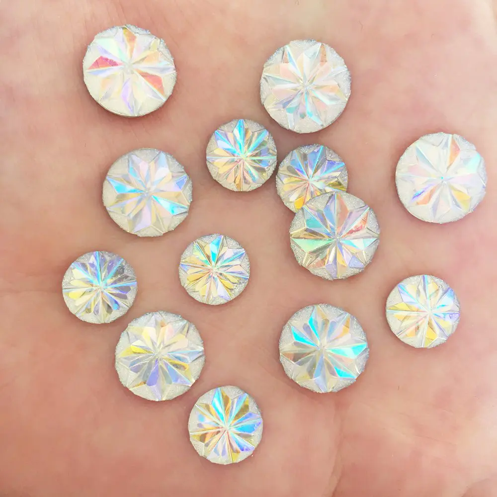 10mm/12mm Round AB Resin Ore Snowflower Gem Half Bead Flat Back Rhinestone Scrapbook DIY Jewelry Ornaments Accessories F644-645