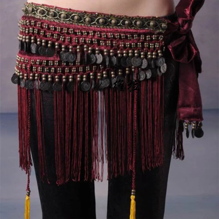 2022 US New Belly Dance Hip Scarf Coin Belt Tribal Costume Fringe Tassel Belt Copper belly dancing waist belt on sale