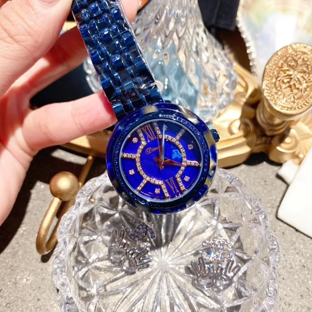 Fashion Vivid Blue Anti Fading Bracelet Watches for Women Creative Square Face Crystal Watch Quartz Steel Wrist watch Plastic