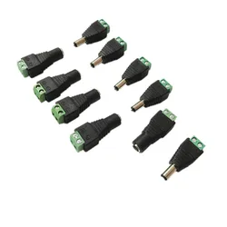 DC Power Plug Adapter para câmeras CCTV, Single Color LED Strip Light, Feminino e Masculino, 5050, 3528, 5630, 5730, 2,1 milímetros x 5,5 milímetros, 10 pcs