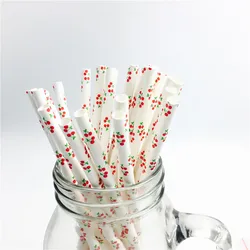 25pcs/lot Cherry Drinking Paper Straws Christmas Baby Shower Decoration Gift Party Event Supplies