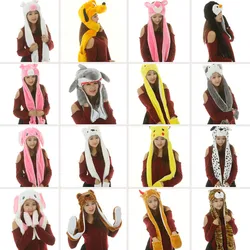 Cartoon Animals KT Rabbit Frog Shark bear Skull Bird Monkey Panda Tiger penguin leopard winter Warm hat with Long Scarf Gloves