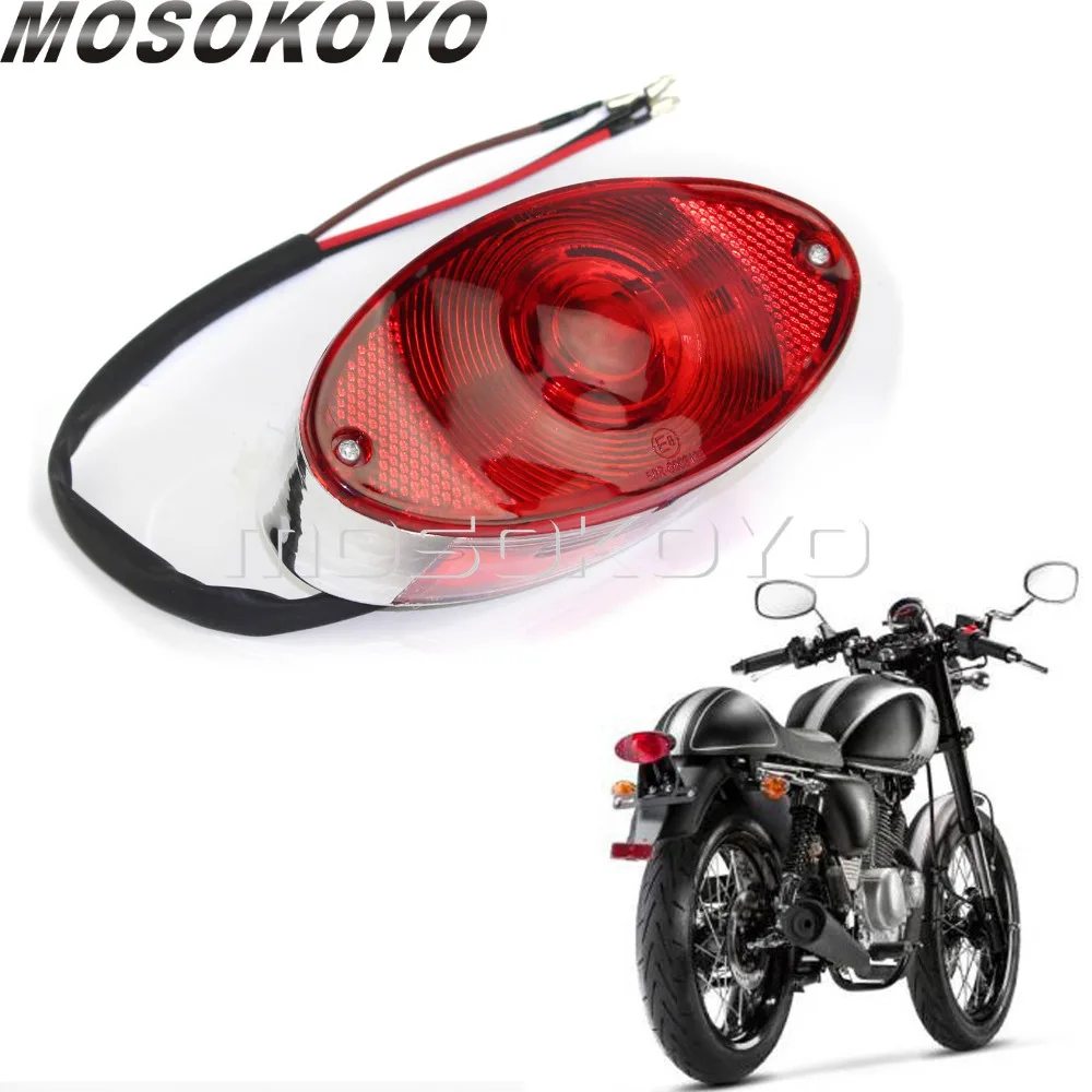 Chrome ABS 12V Cat Eye Tail Light Brake Stop Lamp Licence Plate Lights for Harley Cafe Racer Cruiser Bobber Universal