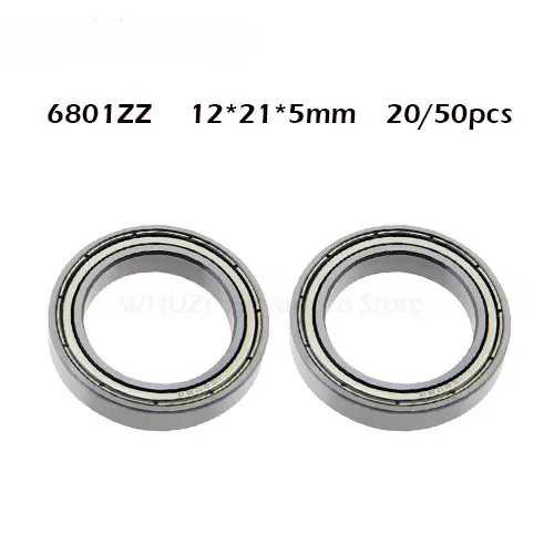 

20/50PCS 6801ZZ Bearing ABEC-1 12*21*5 mm 6801z Metric Thin Section 6801Z Ball Bearings 6801 ZZ 61801