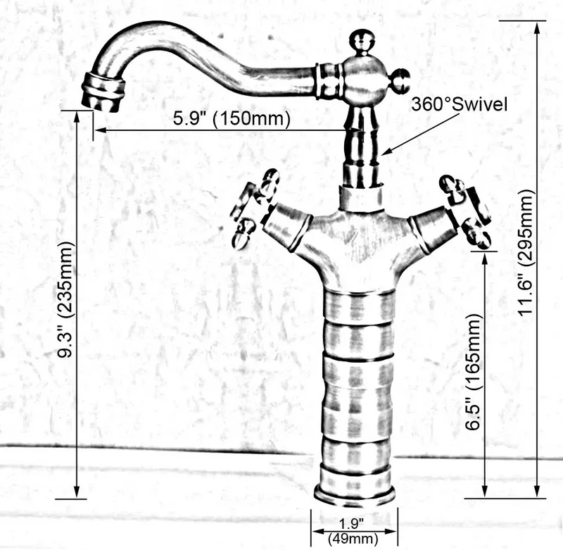 Rame Rosso antico In Ottone Doppia Croce Maniglie Bagno Cucina Bacino Lavello Miscelatore Rubinetto Girevole Beccuccio Deck Mounted mnf128