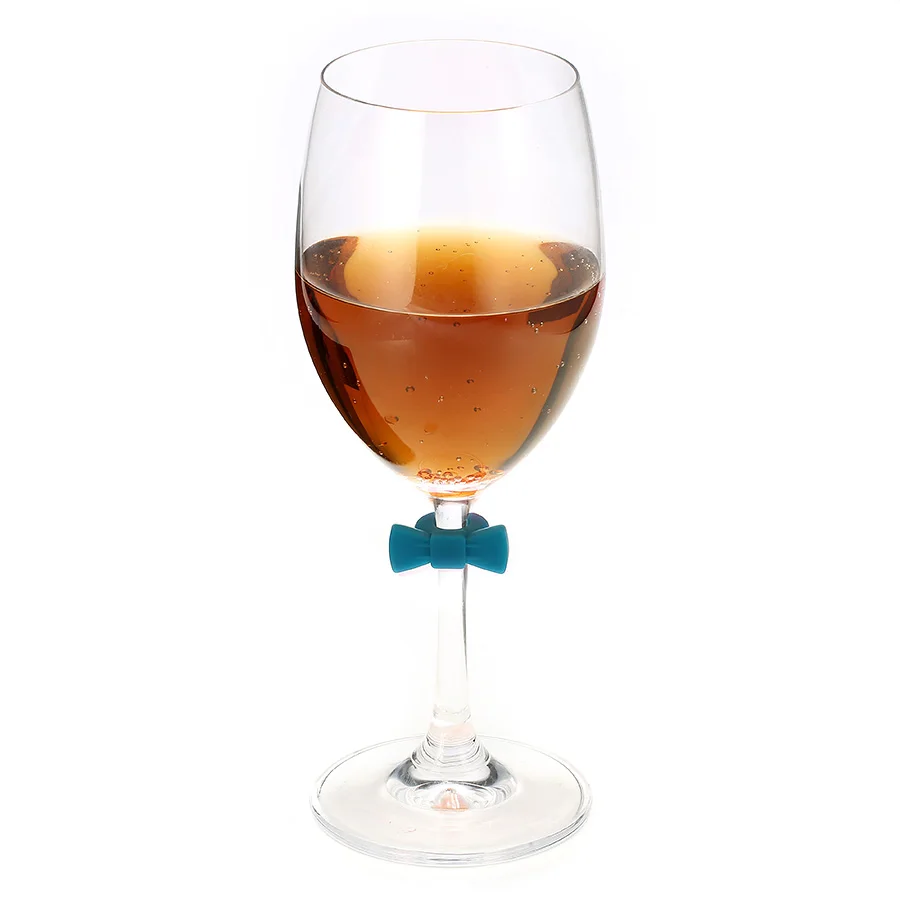 6pcs Neck tie Bow tie Silicone Universal Wine Glass Drink Markers Charms with clip for Stemware Glasses,