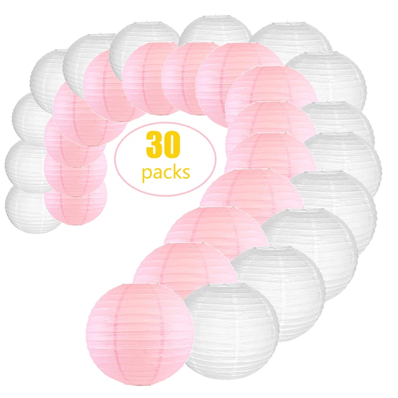 

30 Pcs Per Set White and Light Pink Chinese Paper Lantern lampion Ball for Birthday Baby Shower Wedding Party Hanging Decor