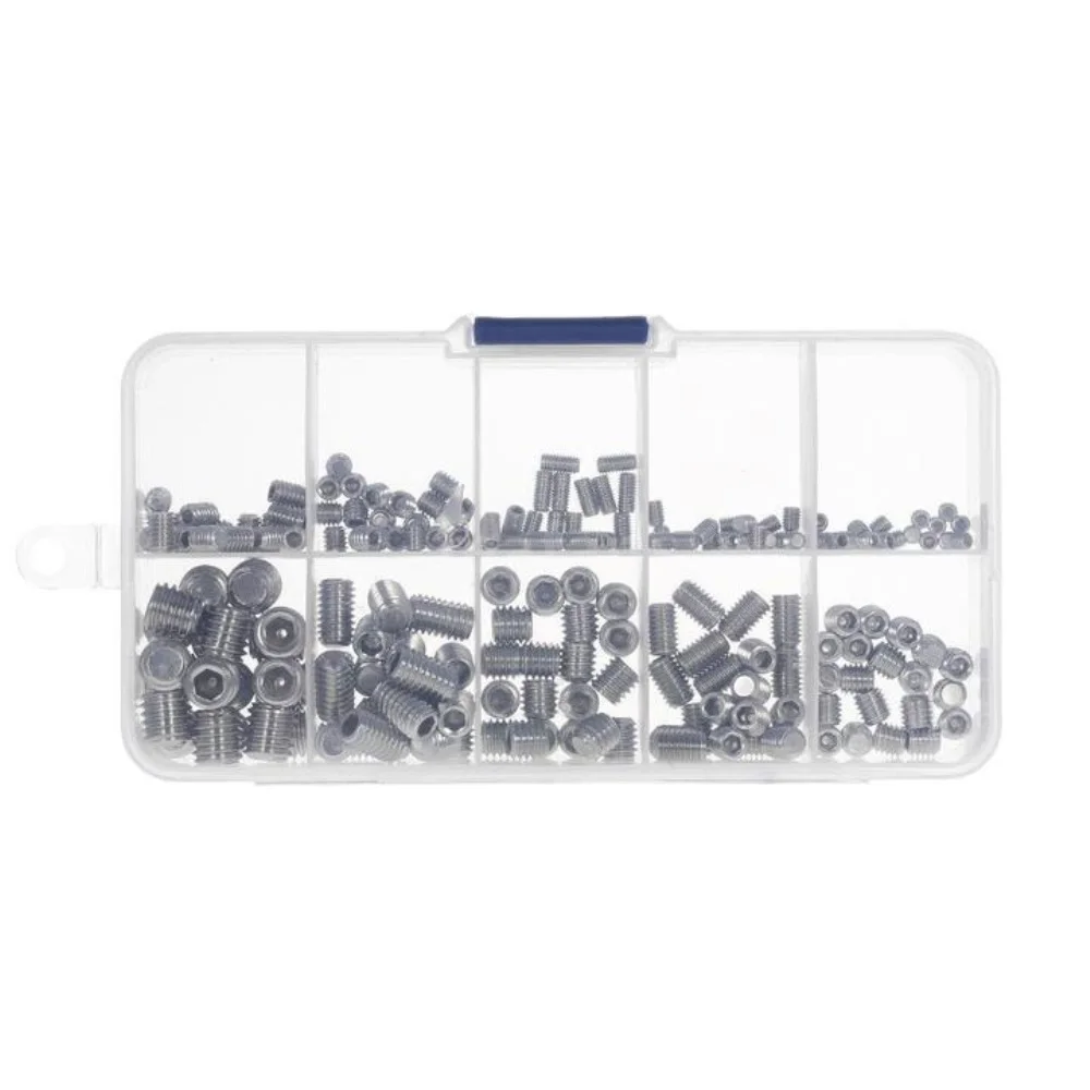 200Pcs Hex Socket Set Grub Screw Assortment with Cup Point and Resistant to Tarnishing and Rust.