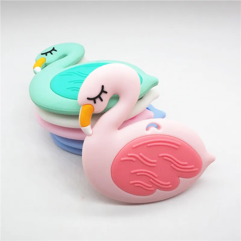 Chengkai 5PCS Silicone Flamingo Teether DIY Baby Cartoon Swan Pacifier Dummy Teething Pendant Nursing Sensory Animal Toy Gift