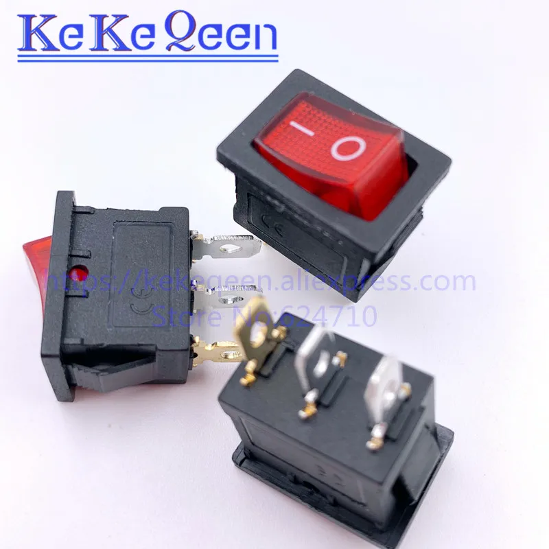 20PCS/LOT Ship Type Switch 15*21mm 3PIN ON/OFF Boat Rocker Switch 6A/250V 10A/125V 15X21 With Red Light