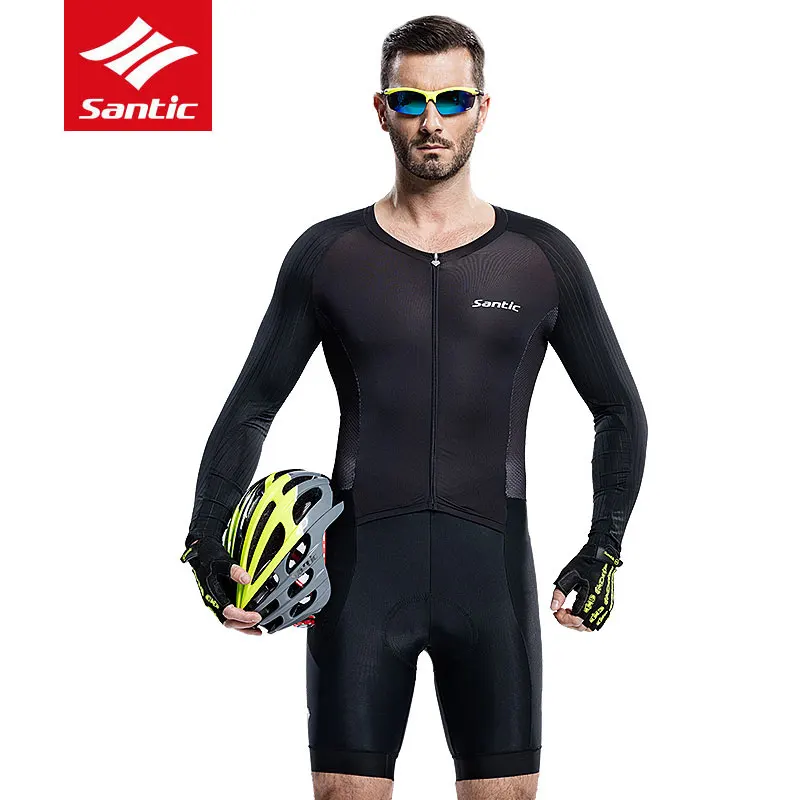 

Santic Mens Cycling Jersey Breathable Pro Fit Racing Padded MTB Road Bike Jersey Quick Dry Anti-UV Long Sleeve Bicycle Clothing