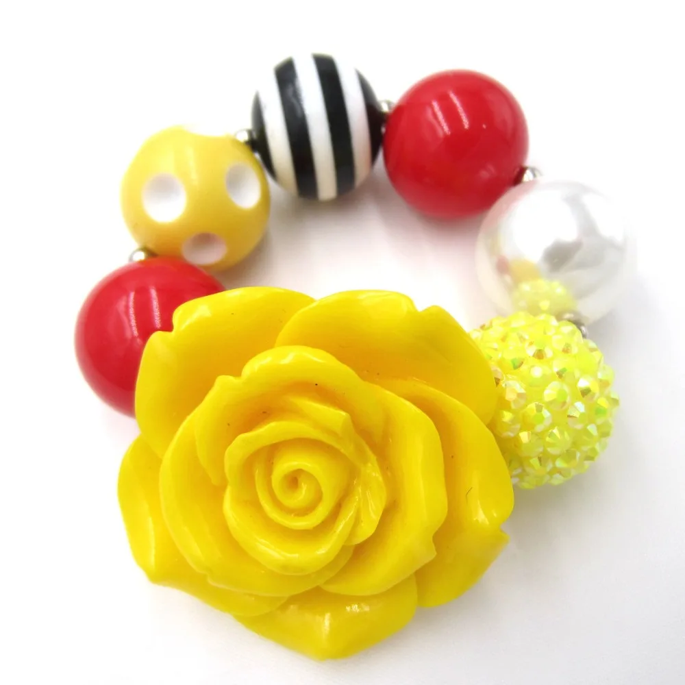 2PCS 42mm Yellow Flower Charm Bracelets Toddler Kids Girl Birthday Gifts Chunky Bead Bubblegum Bracelets Bangle Dress Up Jewelry