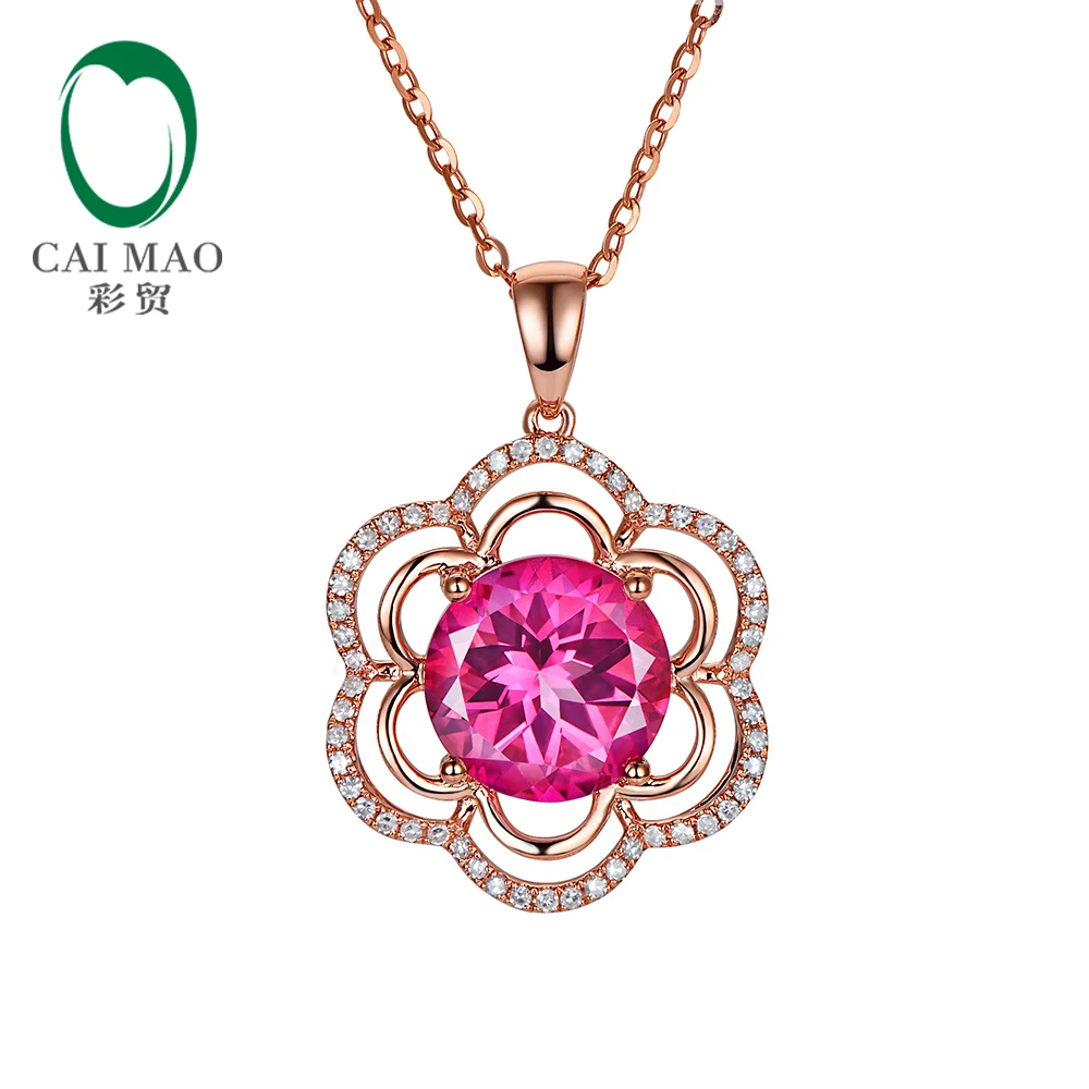 

4.62ct IF Round Shape 10mm Pink Topaz H SI Diamond 10kt Rose Gold Engagement Pendant Free shipping