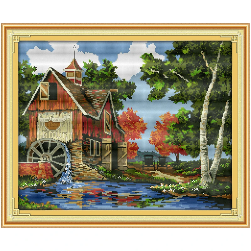 Log Cabin (2) Patterns Counted Cross Stitch Set DIY 11CT 14CT 16CT Stamped DMC Cross-stitch Kit Embroidery Needlework Home Decor