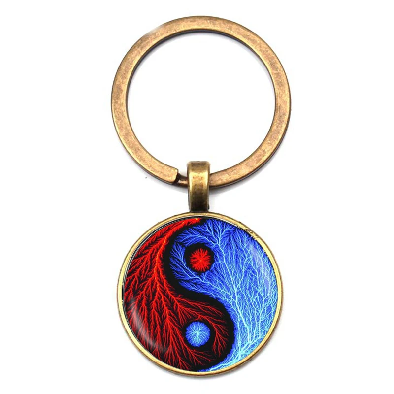 Vintage Yin Yang Gossip Pendant Keychain Jewelry Glass Dome Witchcraft Pendant Fashion Crystal Charm Bag Lady man Key Ring Gift