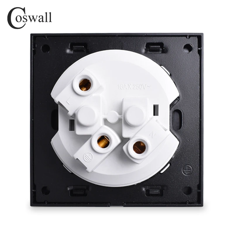 Coswall Crystal Glass Panel 16A EU Standard Wall Power Socket Outlet Grounded With Child Protective Lock Grey Gray R11 Series