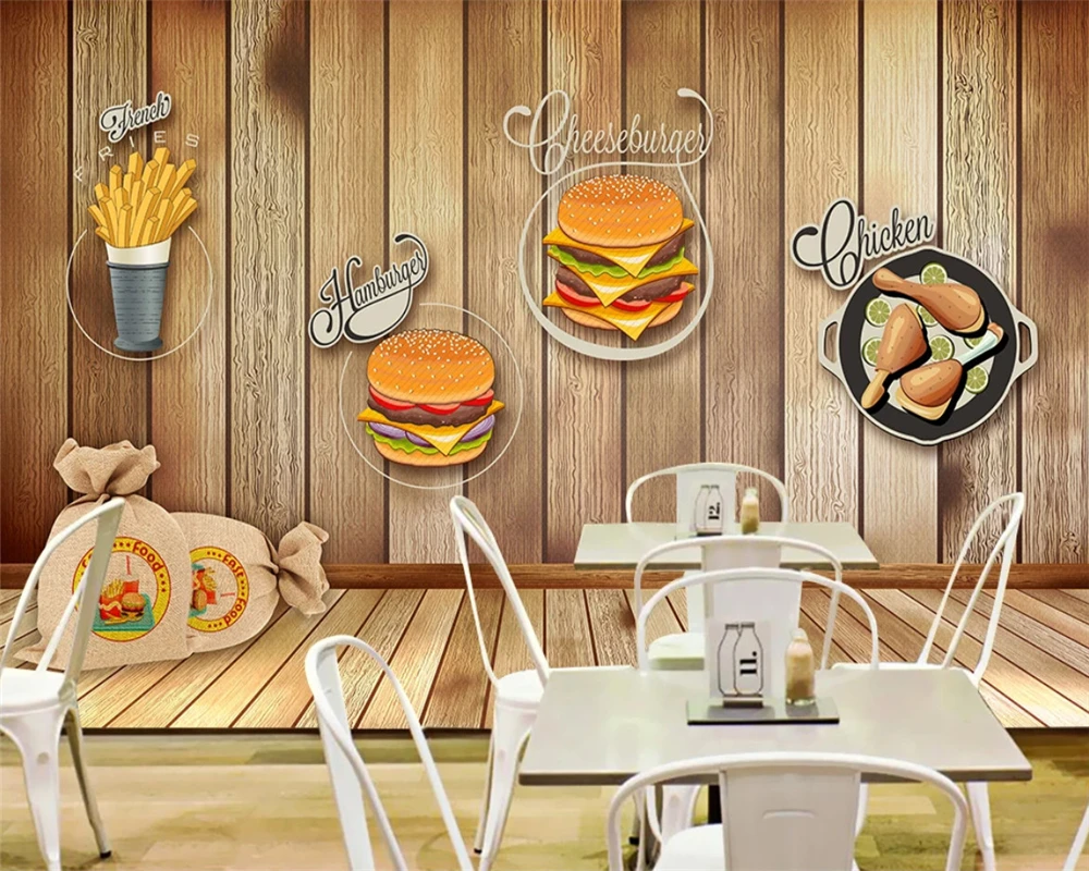 

beibehang Customized modern personality 3d wallpaper delicious burger hand-painted blackboard tooling background papier peint