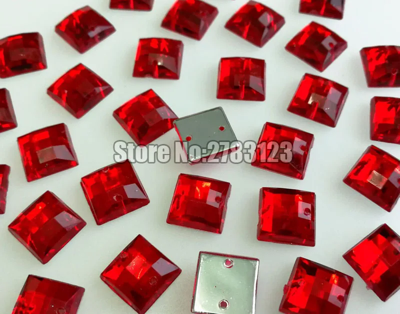 Factory sales! 50pcs Red square high quality Acryl sew on rhinestones with two holes,diy/clothing accessories SWYS15