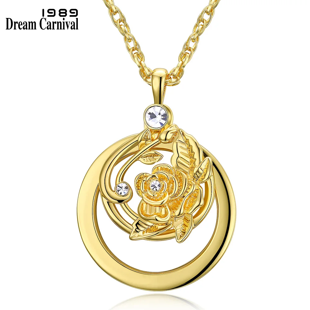 DreamCarnival1989 Women Trendy Crystal Flower Pendant Long Chain Necklace Parents Mother Rhodium Gold Color Collier Bijoux P-012