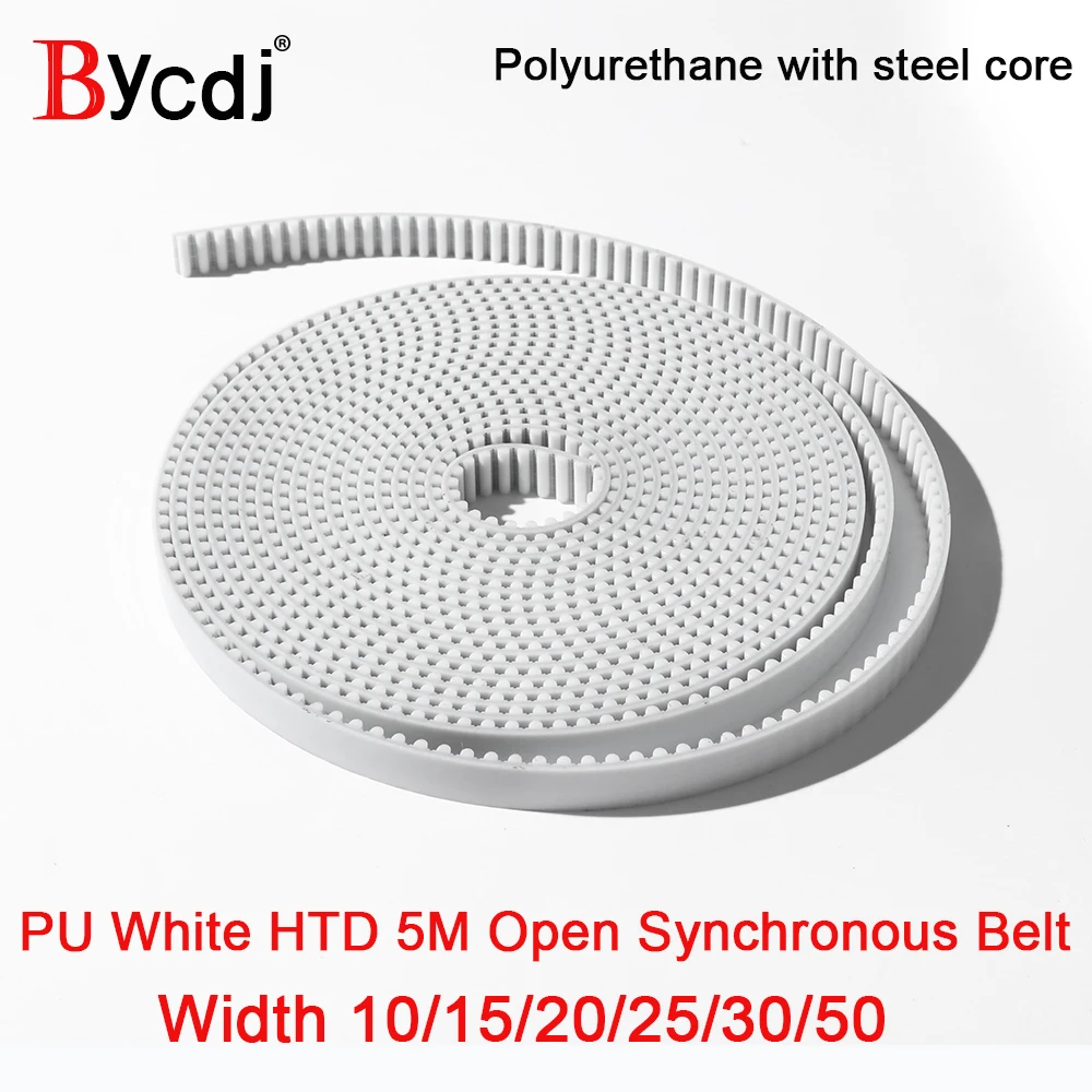 10meters Arc Tooth PU White HTD 5M Open Timing belt Width 10/12/15/20/25/30/50mm Polyurethane with steel core HTD 5M belt Bycdj