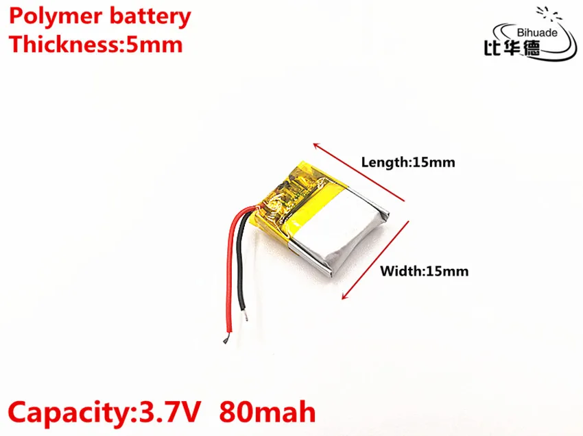 10pcs/lot 3.7V 80mAH 501515 Polymer lithium ion / Li-ion Rechargeable battery for DVR,GPS,mp3,mp4