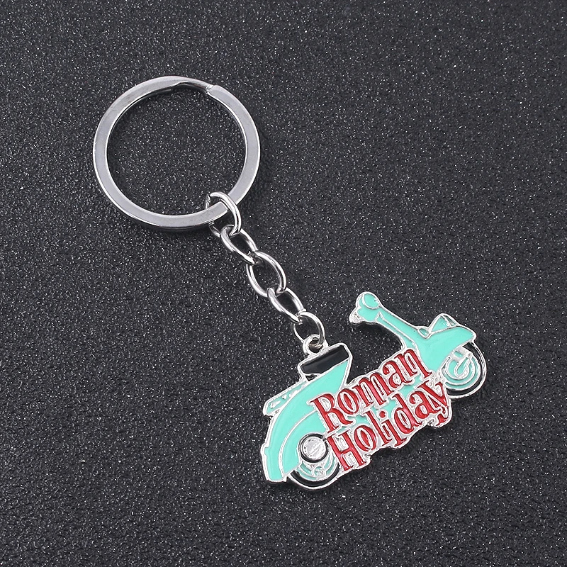 Roman Holiday Keychain Audrey Hepburn Princess Ann Joe Bradley VESPA Motorcycle Key Chain for Women Men Souvenir Jewelry