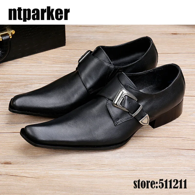 ntparker Handmade Genuine Leather Shoes Square Toe Black Men Dress Oxfords Shoes Men Leather Business Party Shoes, Size 38-46