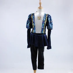 Prince Men Ballet Dance Tunic Jacket And Pants One Set,Boys Or Girl Ballet Costume Long Sleeve Sequin Trim Jazz Dance Costume