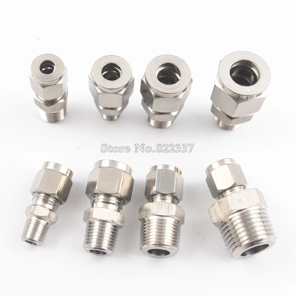 1/8\'\' 1/4\'\' 3/8\'\' 1/2\'\' To 4-12MM Steel Straight Conversion Adapter Fitting  DSJ-M,YDF-LOK,LOK-Fittings, Ferrule Connector