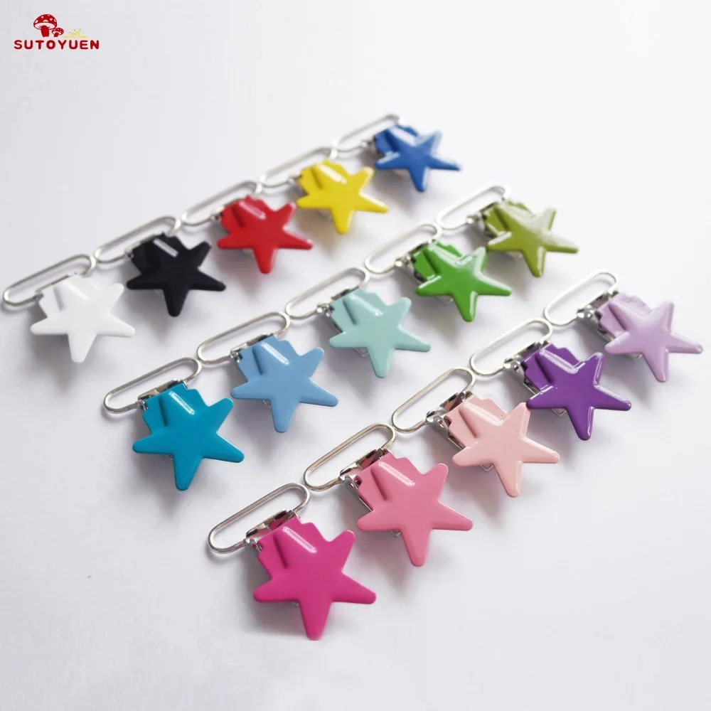 300Pcs/ lot Star Metal Suspender Clips Colorful garment / Pacifier Clips Wholesale Metal  Enamel Suspender clips Holders