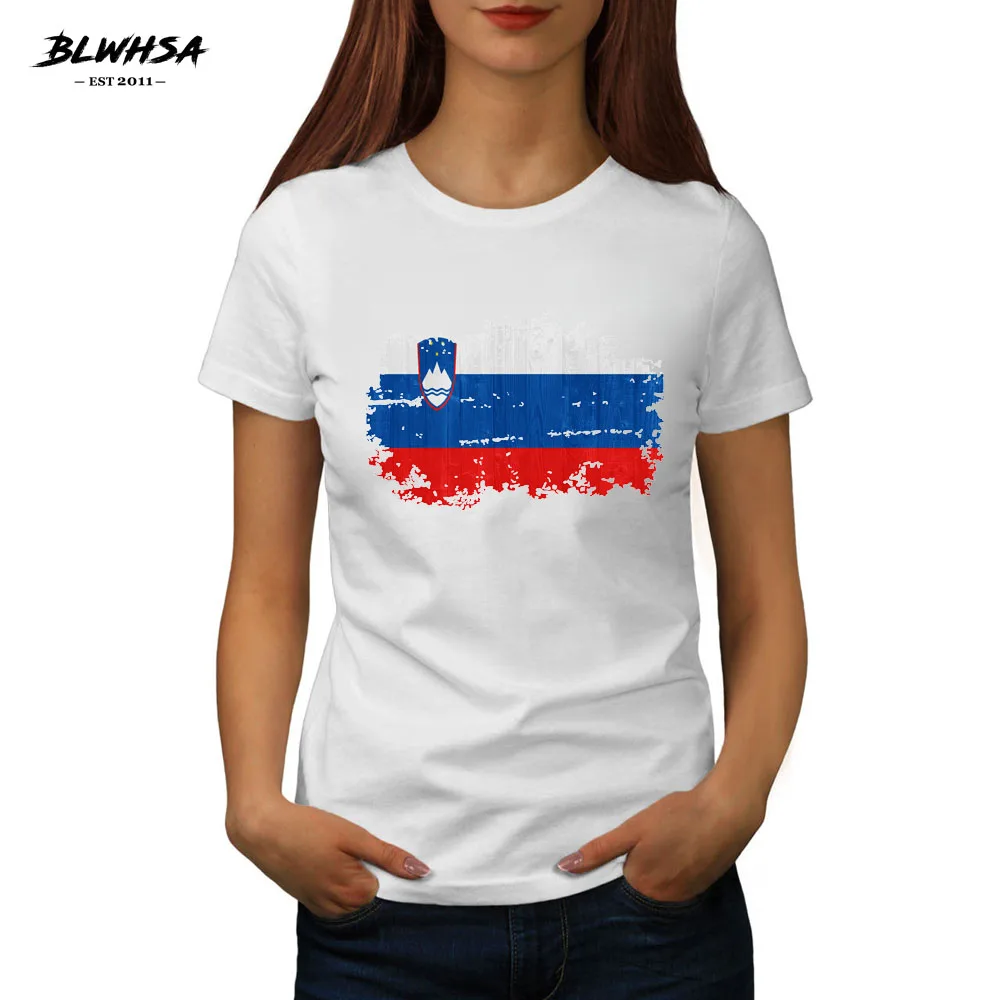 BLWHSA Fashion Summer Women T Shirts Slovenia Nostalgic Flag Printed Casual Femininas Short Sleeve National Flag T-Shirts