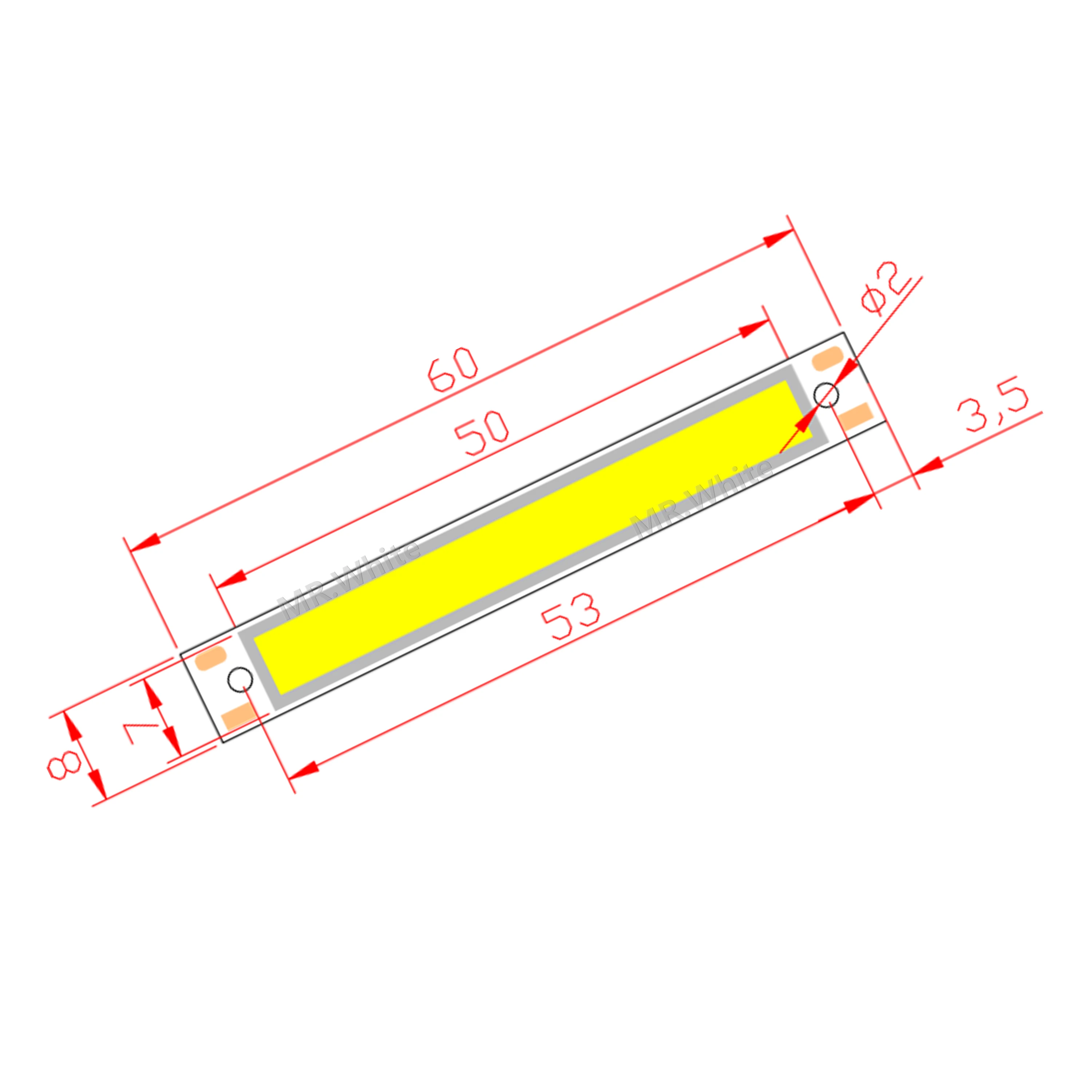 10pcs 3V 3.7V DC 60mm 8mm LED COB Strip 1.5W 300mA 100LM Warm Cold White Blue Red COB LED light source module for DIY work lamp