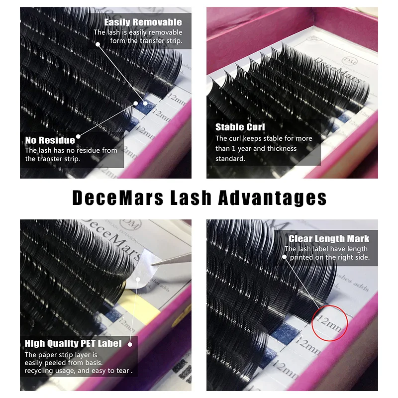 DeceMars  2pcs/lot false mink individual eyelash extension for building lashes premium professional eyelash extension